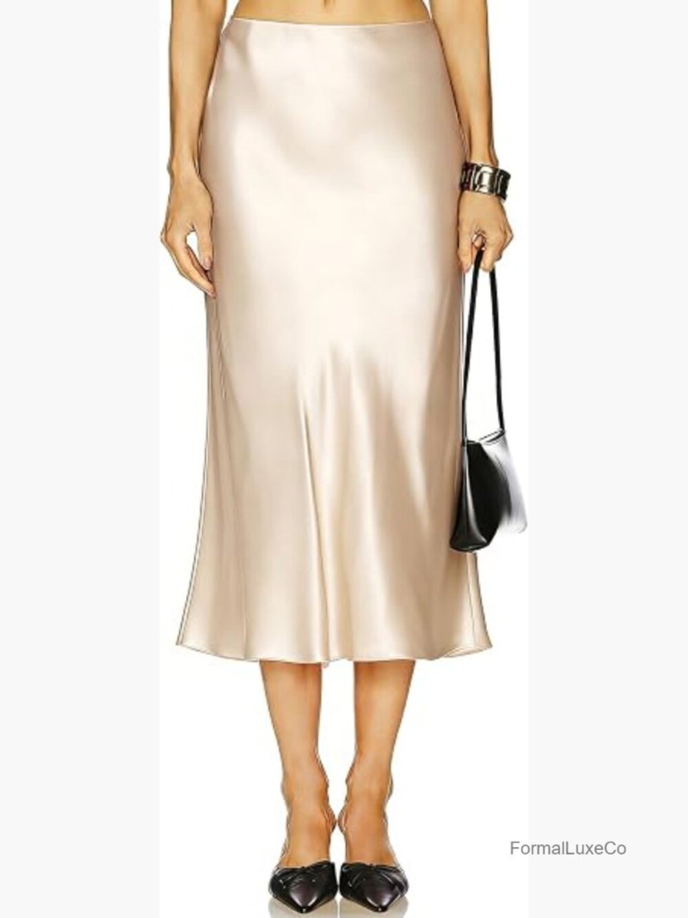 High Waist Satin Midi Skirt Flowy A-Line Silk Long Skirt Women